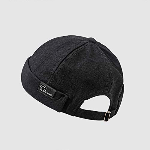 Men Hats Docker Cap Hats Beanie Sailor Cap Worker Hat Rolled Cuff Retro Brimless Hat with Adjustable (MP113-Black)