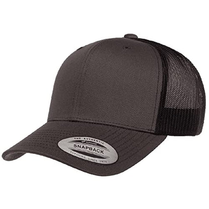 Yupoong Classic Mesh 6 Panel Retro Trucker Cap | Mid Profile Snapback - color: Charcoal/Black