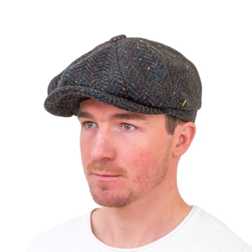 Hatman of Ireland Men's 100% Kerry Woollen Mills Tweed 8 Piece Cap Irish Newsboy Hat, Made in Ireland - color: Peat., size: Large