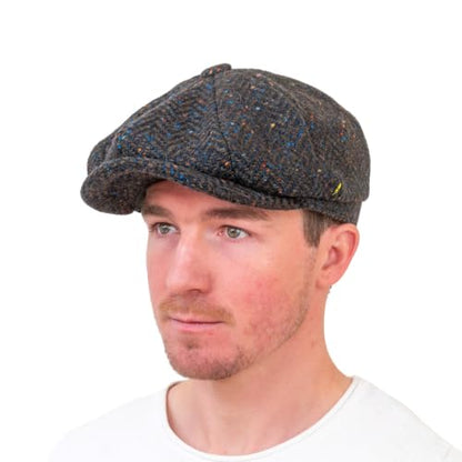 Hatman of Ireland Men's 100% Kerry Woollen Mills Tweed 8 Piece Cap Irish Newsboy Hat, Made in Ireland - color: Peat., size: X-Large