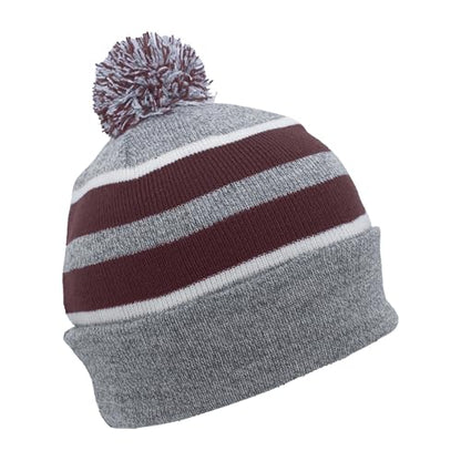 Pacific Headwear Unisex Adult Pacific Headwear Knit Fold Over Pom-pom Beanie - color: Heather/Maroon/White