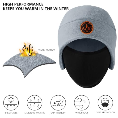 BASSDASH Unisex Soft Fleece 2-in-1 Hat with Mask Ear Flap - color: Light Grey