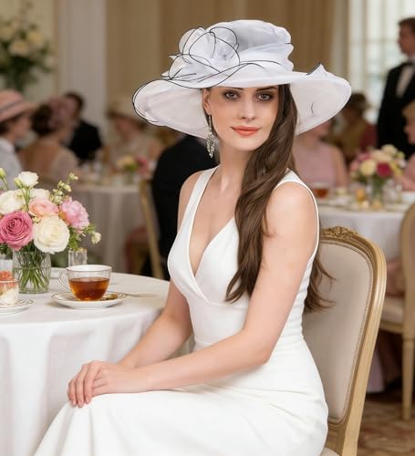 SAFERIN Women's Organza Church Fascinator Bridal Tea Party Wedding Hat - color: Tz-white Black
