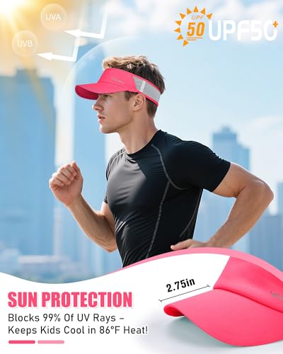 Sports Sun Visor Hats for Women Men Lightweight Breathable Cooling Stretchy Visors Foldable UPF 50+ for Running Tennis Golf - color: Rose Red