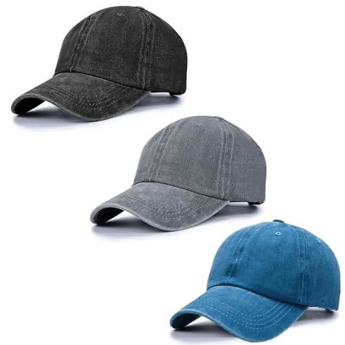 Baseball Cap Unisex Vintage Washed Distressed Cap,Retro Adjustable Dad Hats,Baseball Hat for Men Women - color: 3pcs-black+g+bright Blue
