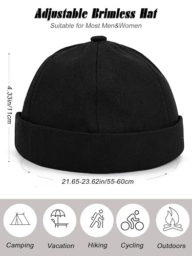 4 Pcs Brimless Hat Docker Cap No Brim Hats Skull Caps Rolled Cuff Beanie Hip Hop Hats with Buckle for Men - color: Khaki,green,navy Blue, Black, Gray,white