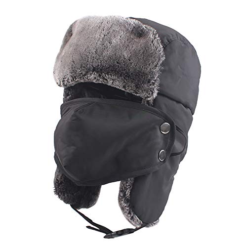 Winter Boy Trapper Trooper Hat Outdoor Warm Girls Ski Cap Windproof Mask Ear Flaps Hats for Kids - color: Black-adult, size: One Size