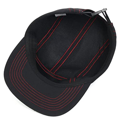 5 Panel Baseball Cap Camp Cap Taslon Short Brim Cap Quick Dry Hat Flat Bill Big Size Large Caps Oversize Running Hat - color: Black&red, size: 7 1/2