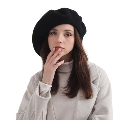 French Wool Beret Hats for Women Man - color: Xl-black
