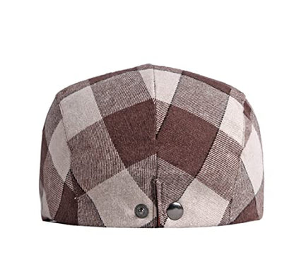 Gudessly Mens Adjustable Colorful Striped Plaid Ivy Newsboy Cabbie Gatsby Golf Cap Flat Cotton Hat Thin Cap - color: U-orange