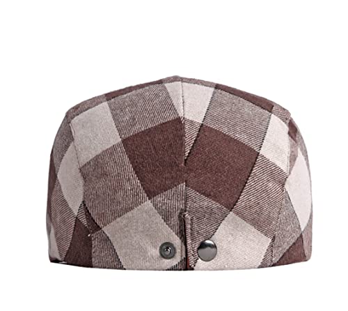 Gudessly Mens Adjustable Colorful Striped Plaid Ivy Newsboy Cabbie Gatsby Golf Cap Flat Cotton Hat Thin Cap - color: U-orange