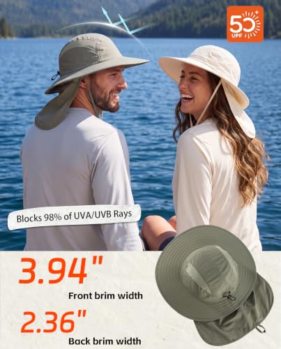 Home Prefer UPF 50+ Sun Hat with Neck Flap Wide Brim Fishing Hat for Men - color: Pea Green