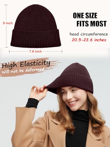 Wool Beanie for Men Women, Seamless Knit Cuffed Warm Winter Hats - color: 1pcs-dark Coffee