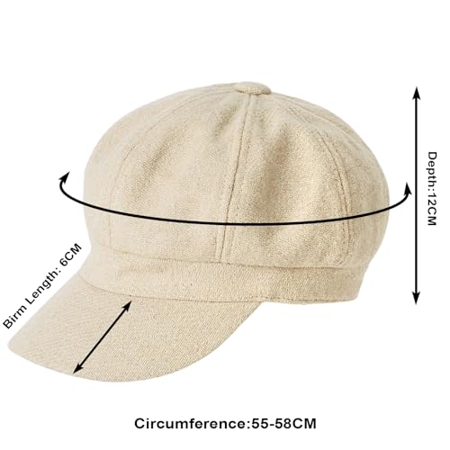 Women’s Newsboy Cap Wool Blend Retro Solid Color Girls Fashion Gatsby Cabbie Visor Beret Hat - color: Herringbone Beige