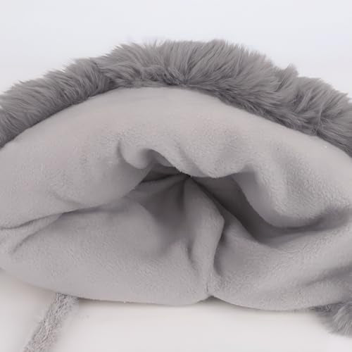 Women Winter Sherpa Beanie Hats Knit Ear Flap Hat Fleece Lined - color: Gray With 3 Pompoms