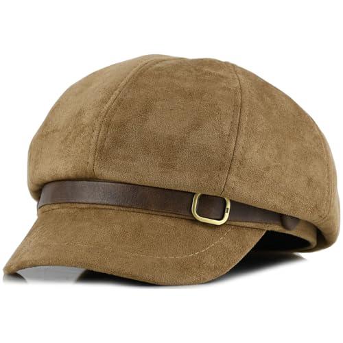 Newsboy Hats for Women - Retro Classic Plaid Hat Fashionable British Irish Beret Cap Girls Vintage Dressy Caps - color: Faux Suede Khaki