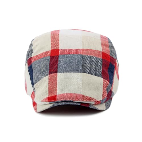 2 Pack Men's Plaid Cotton Flat Newsboy Ivy Cabbie Golf Gatsby Cap Hat - color: Rb12