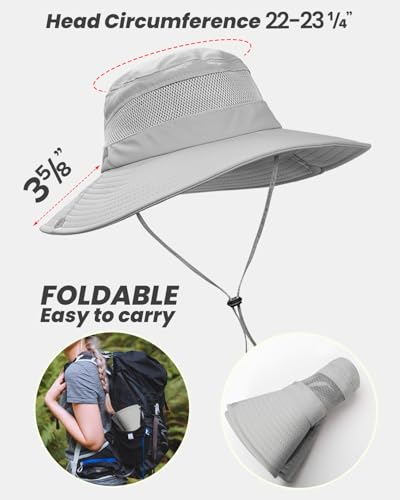 EW EastWater Beach Sun Bucket Hats for Women,UV Protection High Ponytail Hole UPF 50+ Waterproof for Hiking Safari Fishing - color: Light Grey
