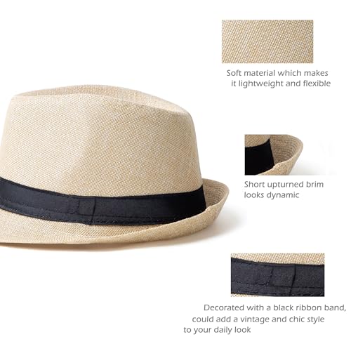 Classic Short Brim Fedora Summer Beach Trilby Hat - color: Black Band-creamy
