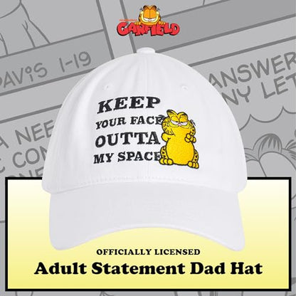 Concept One Unisex Adult Garfield Dad Hat, Cotton Adjustable Baseball Cap with Curved Brim - color: White