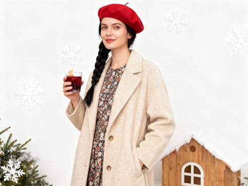 French Beret Hat for Women Solid Beanie Cap Stretchable Winter Warm Beret - color: Red