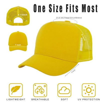 ZH 12 Pack Seamless Mesh Back Baseball Caps, 5 Panel Trucker Hats Bulk for Men and Women，Blank Caps - color: Yellew