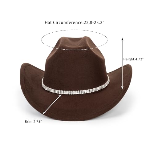 Glitter Silver Black Cowboy Hats Women Western Rhinestone Cowgirl Hat - color: 3 Circles Diamond-coffee