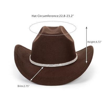 Glitter Silver Black Cowboy Hats Women Western Rhinestone Cowgirl Hat - color: 3 Circles Diamond-coffee