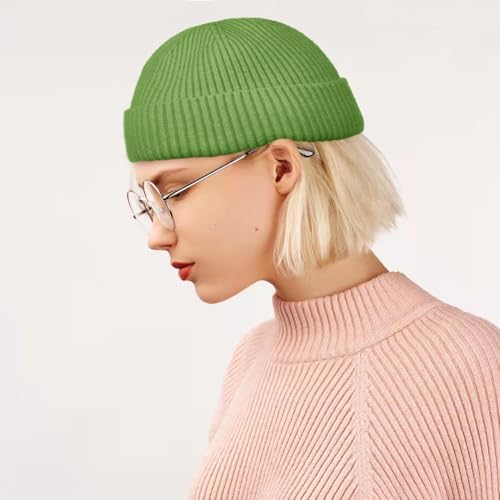 ROYBENS Swag Wool Knit Cuff Short Fisherman Beanie for Men Women Winter Hat - color: 1pcs-grass Green