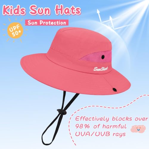 ZOORON Kids Girls Ponytail Sun Hat UPF 50+ Breathable Mesh Water-Resistant - color: Solid Watermelon Red