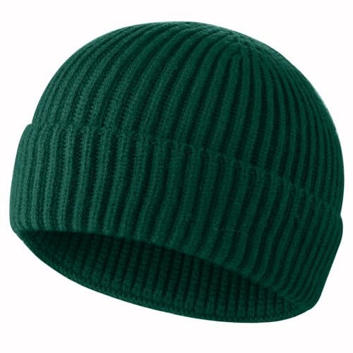 ROYBENS Swag Wool Knit Cuff Short Fisherman Beanie for Men Women Winter Hat - color: 1pcs-wood Green