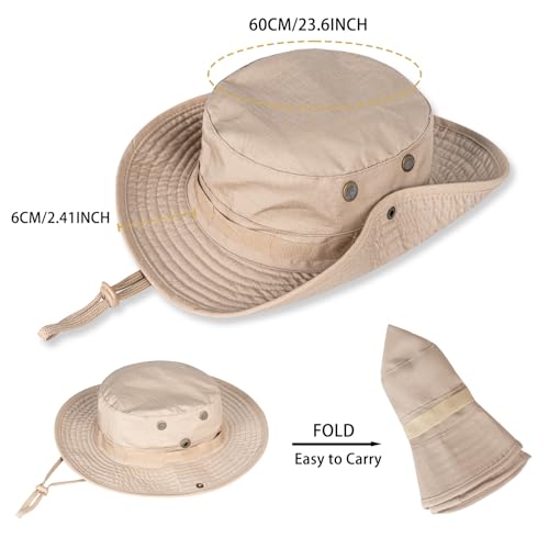Rosoz Sun Hats for Men Women Bucket Hat UPF Protection Wide Brim Boonie Hat - color: 1pack-khaki-net