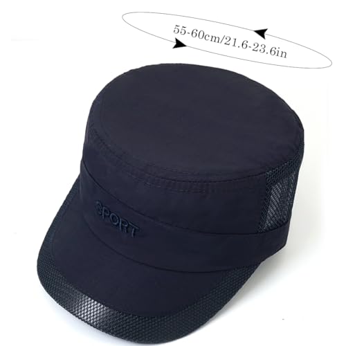 Cadet Army Cap Mesh Quick Qry Flat Top Cap Military Hat for Men Women - color: Navy