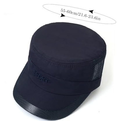 Cadet Army Cap Mesh Quick Qry Flat Top Cap Military Hat for Men Women - color: Navy