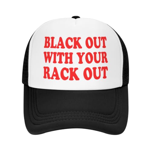 Funny Trucker Hat for Women Men Cute Humor Gag Hats Adjustable Mesh Caps - color: Black Out With Your Rack Out