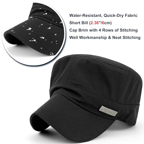 Loneshark Water Resistant Military Hat Quick Dry Cadet Cap Army Flat Top - color: Rectangle-logo-black