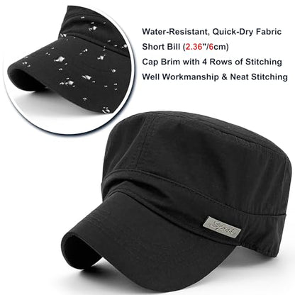 Loneshark Water Resistant Military Hat Quick Dry Cadet Cap Army Flat Top - color: Rectangle-logo-black