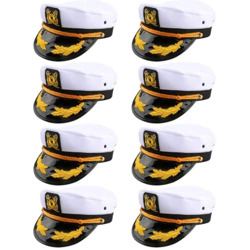 8 Pieces Captain Hats Adjustable White Sailors Navy Marine Admiral Caps for Yacht Theme Party Costume Accessory - color: Style 3