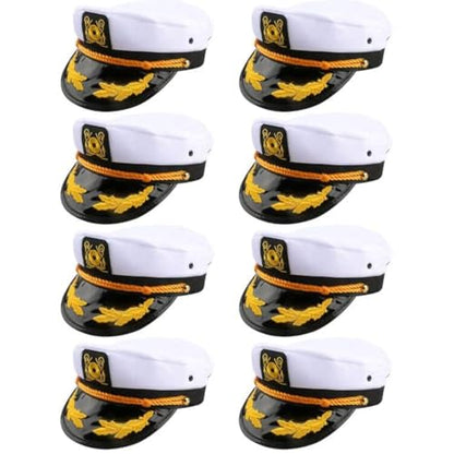 8 Pieces Captain Hats Adjustable White Sailors Navy Marine Admiral Caps for Yacht Theme Party Costume Accessory - color: Style 3
