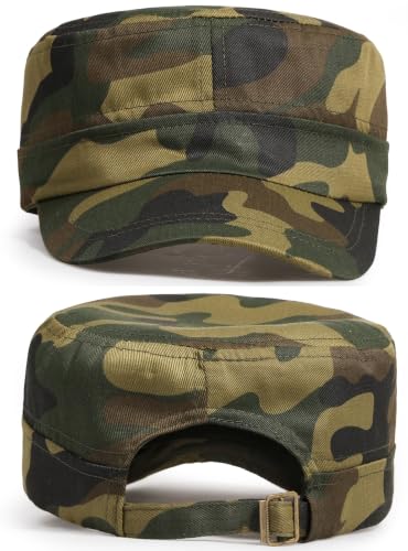 Initlove Cadet Army Cap Military Unisex Flat Top Hat for Men Women - color: Camo Brown