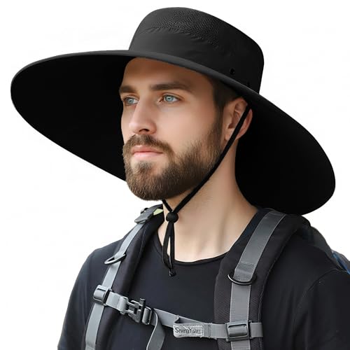 HUAMULAN Men Wide Brim Sun Hat Summer Outdoor Women Bucket Fishing Hats - color: Black