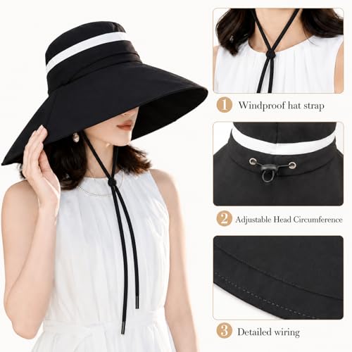 Women Wide Brim Sun Protection Hat Summer Fishing Hats - color: Black