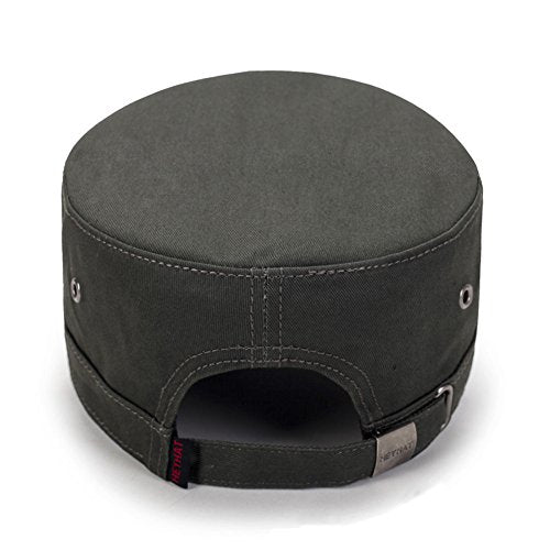 QZUnique Adjustable Flat Top Cap Solid Brim Army Cadet Style Military Hat - color: C- Army Green