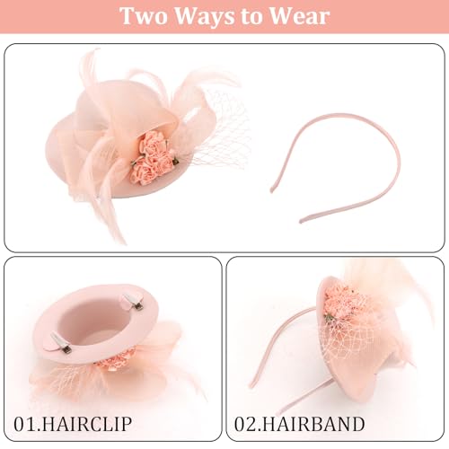 Fascinator Hat Tea Party Accessories Wedding Headwear for Girls and Women - color: Pink