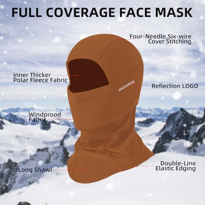 ROCKBROS Ski Mask Balaclava Cold Weather Scarf Thermal Winter Neck - color: Brown