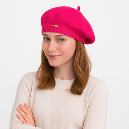 Yanmucy Beret Hat Women Girl, Fluffy Knitted French Beret Warm Classic Beanie Hats Cap for Ladies Men Winter Autumn - color: Red