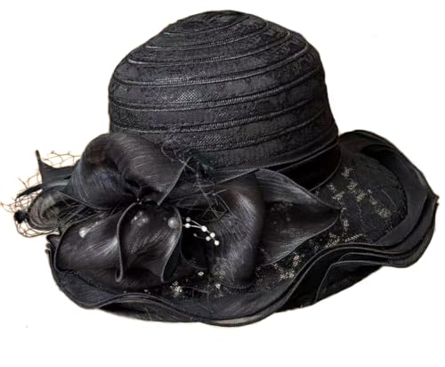 Women's Organza Derby Fascinator Hat Cloche Bowler Hat Cocktail Tea Party Wedding Sun Hat - color: J-black