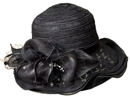 Women's Organza Derby Fascinator Hat Cloche Bowler Hat Cocktail Tea Party Wedding Sun Hat - color: J-black