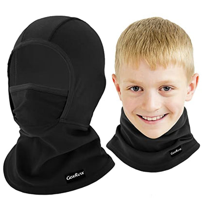 GoxRunx Kids Balaclava Ski Mask,Fleece Face Mask Neck Warmer for Boys Girls,Windproof Face Cover for Cold Weather - color: Black