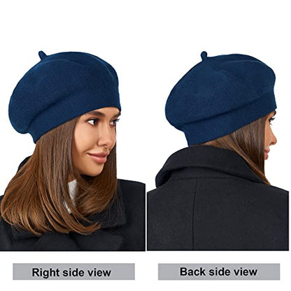 Beret - Warm Lined Wool Angora Knit Berets - French Paris Hat for Women - color: Blue